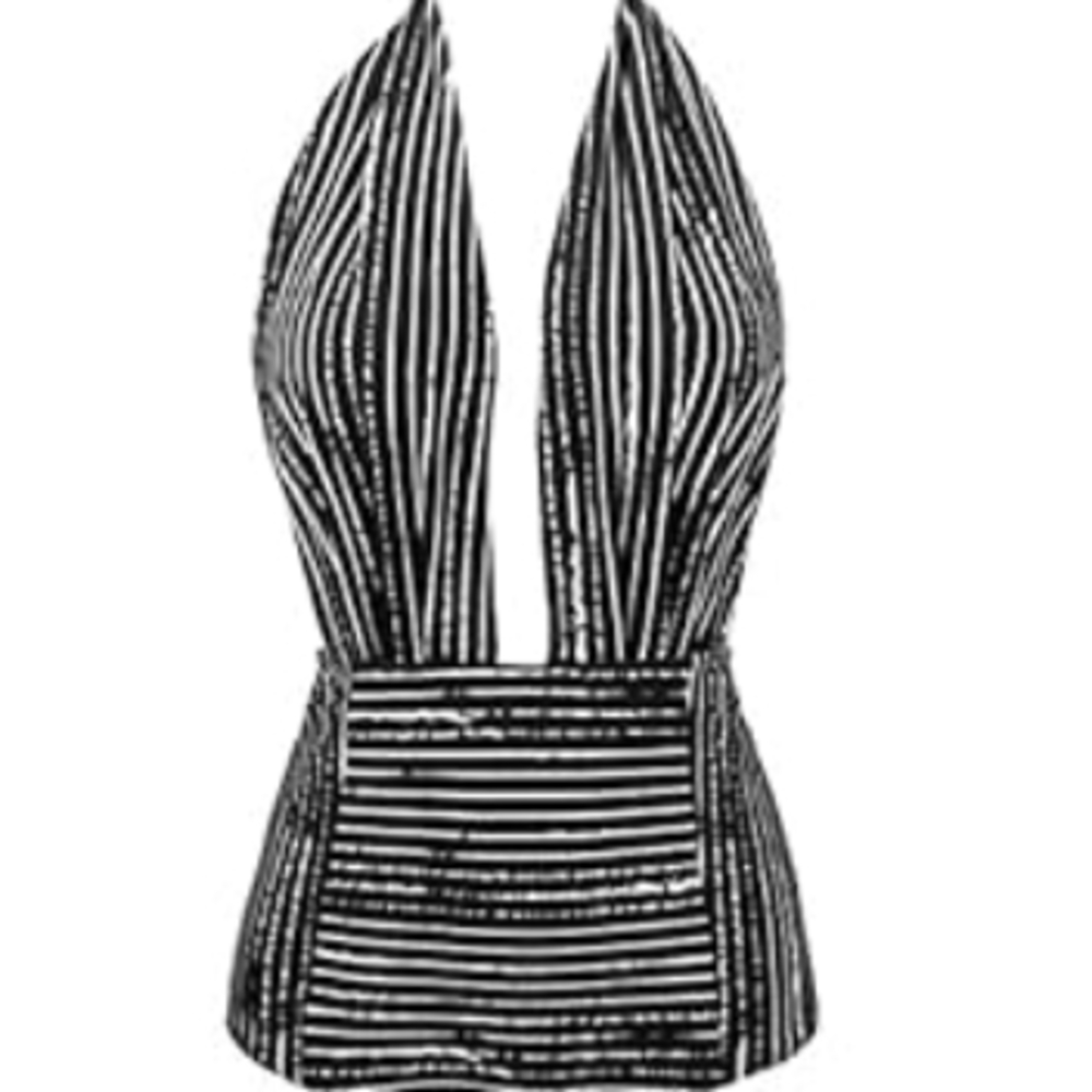 Black and White Striped Halter Top